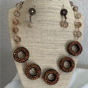 Brown and Tan Medallion Necklace with Beads